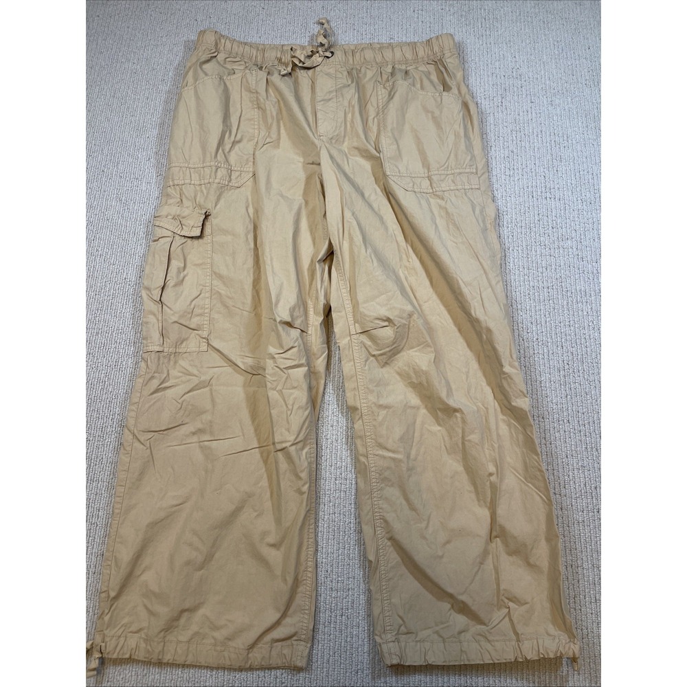 Aerie Women's XXL Wide Leg Cargo Pant Drawstring Carpenter Pull On Beige